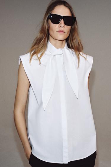 СОРОЧКА ZW COLLECTION З ЗАВ'ЯЗКАМИ - Білий Zara