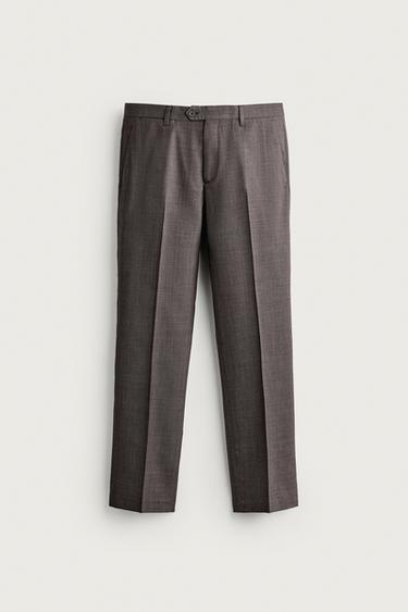 CHECK WOOL BLEND SUIT TROUSERS - Brown by Zara