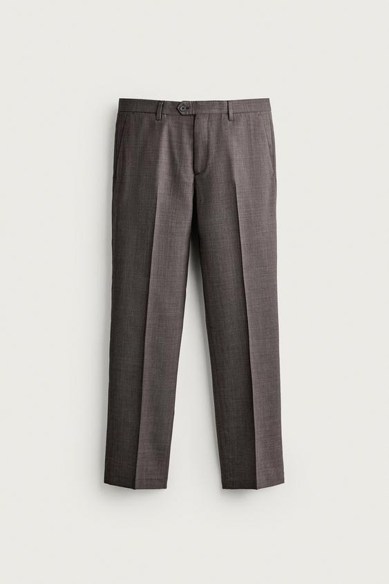 PANTALÓN TRAJE CUADROS CON LANA - Marrón de Zara - Imagen 0
