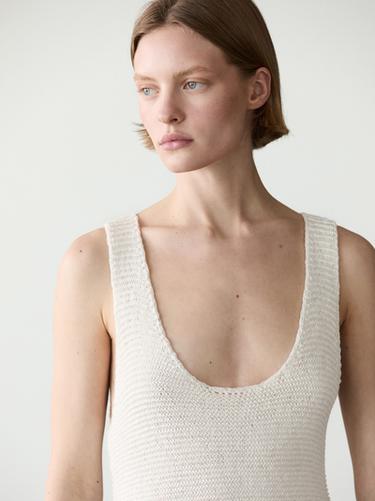 Robe longue combinée en lin - blanc de Zara