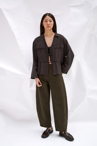 ZW COLLECTION HERRINGBONE WIDE-LEG TROUSERS - Dark brown by Zara
