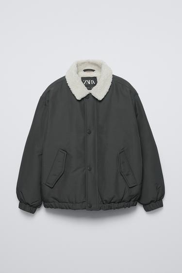 FAUX SHEARLING BOMBER JACKET - Stone by Zara