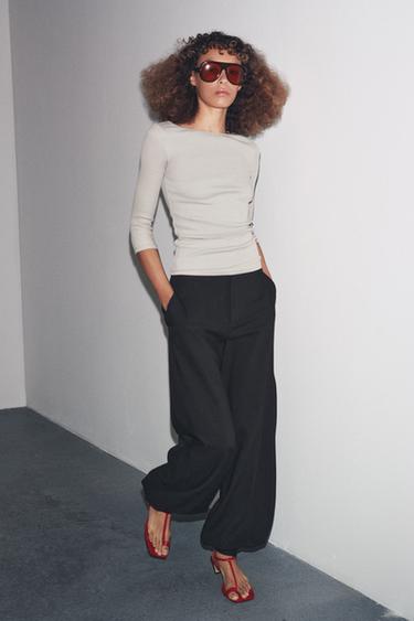 COTTON BOAT NECK T-SHIRT - Sand by Zara - Image 2