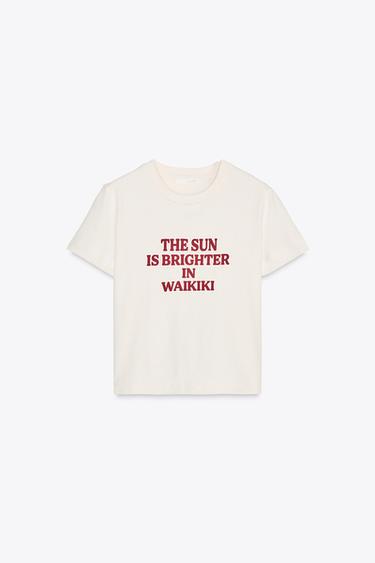 T-SHIRT DÉLAVÉ AVEC INSCRIPTION - Blanc cassé de Zara