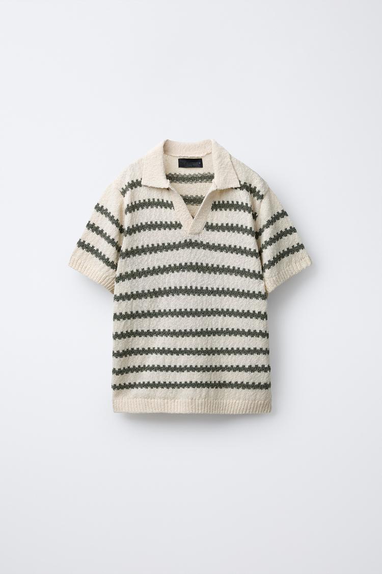STRIPED CROCHET KNIT POLO SHIRT Ecru ZARA United States