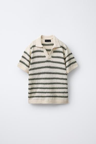 POLO PUNTO CROCHET RAYAS - Crudo de Zara - Imagen 0