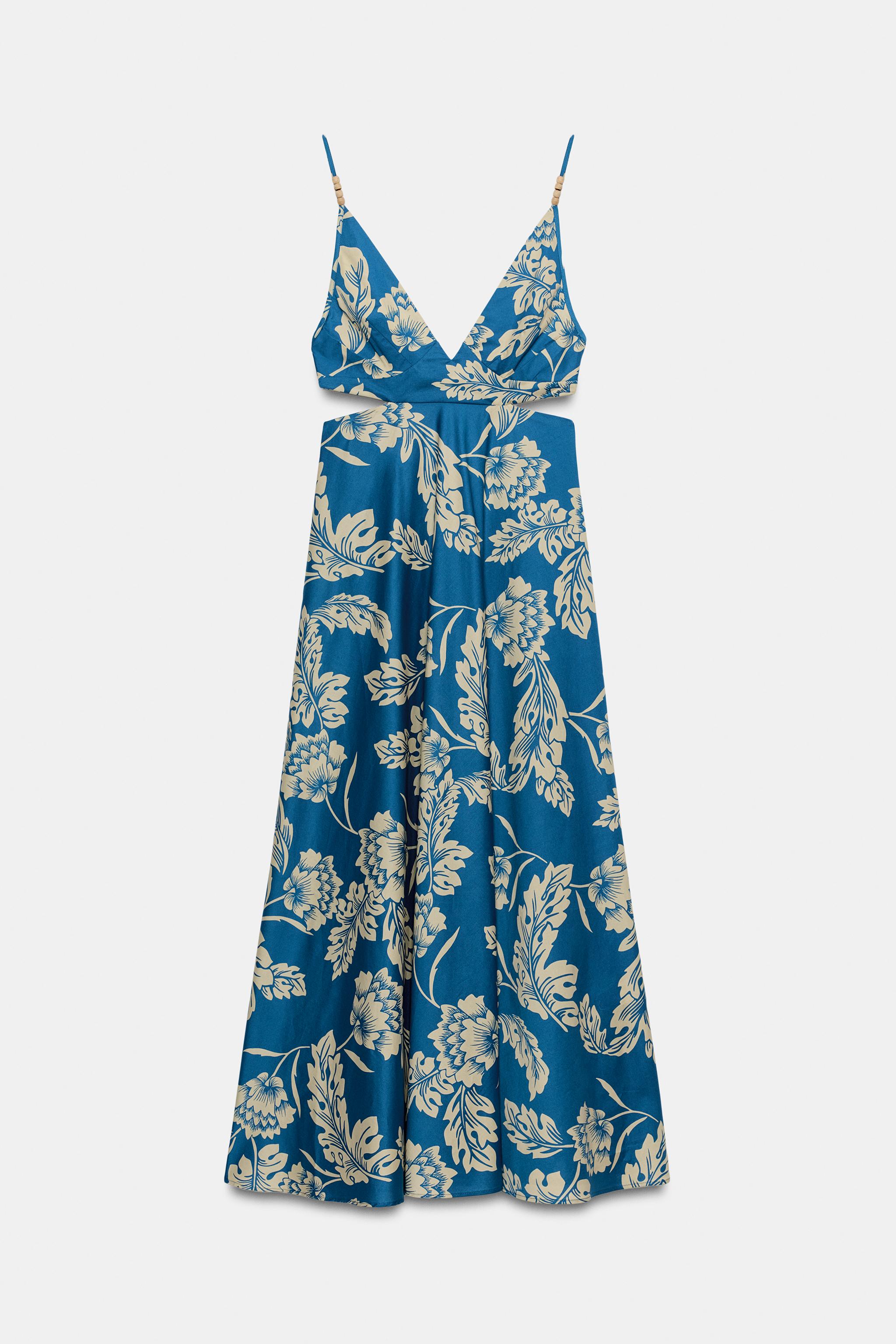 PRINTED MIDI DRESS WITH VENTS - Blue / White | ZARA United States PRINTED MIDI DRESS WITH VENTS - Blue / White | ZARA United States