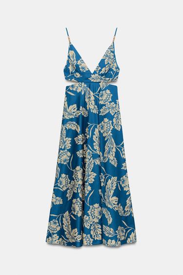 ROBE MI-LONGUE IMPRIMÉE À OUVERTURES - Bleu / Blanc de Zara - Image 6