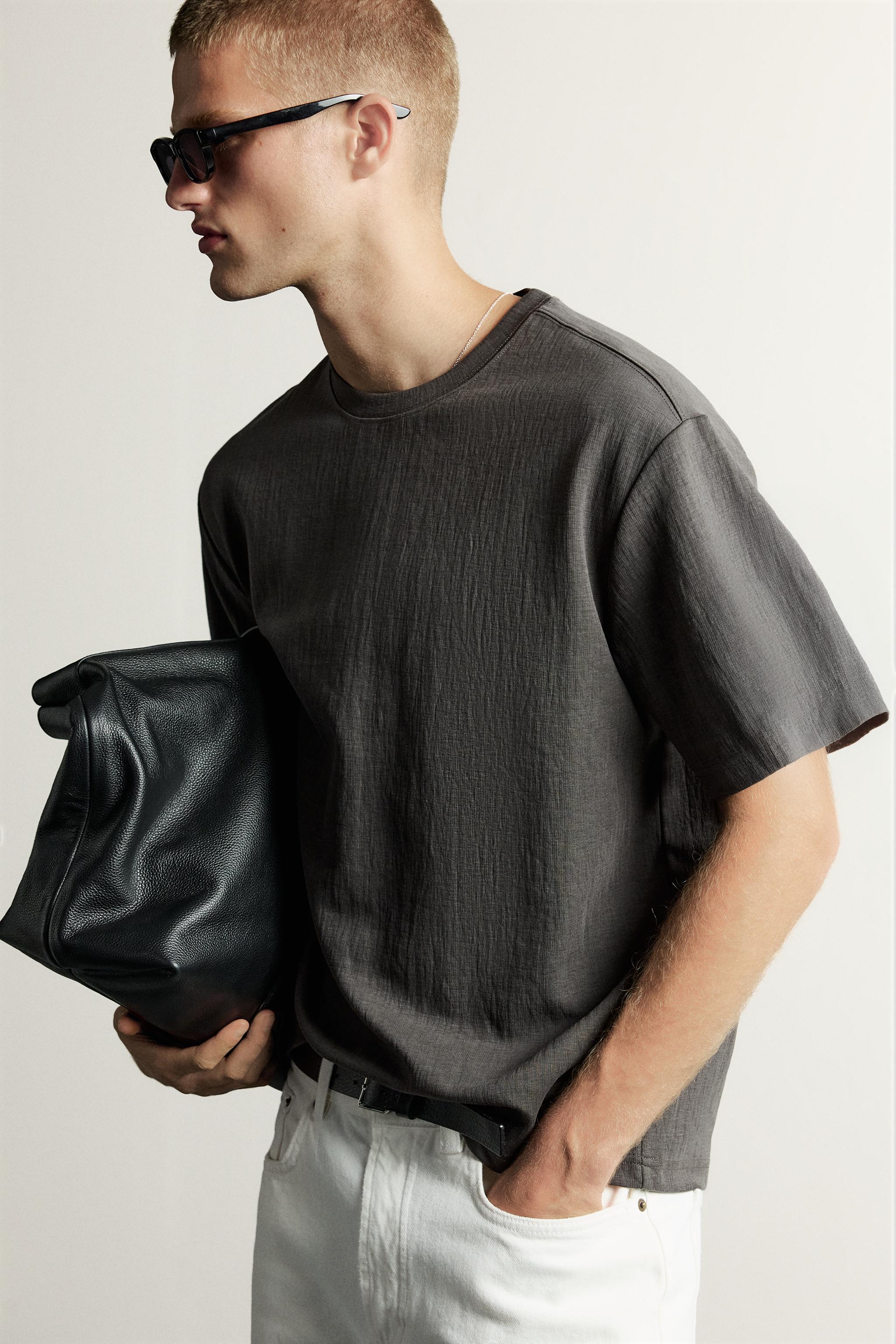 Мужские футболки Zara TEXTURED RELAXED FIT T-SHIRT — фото 6