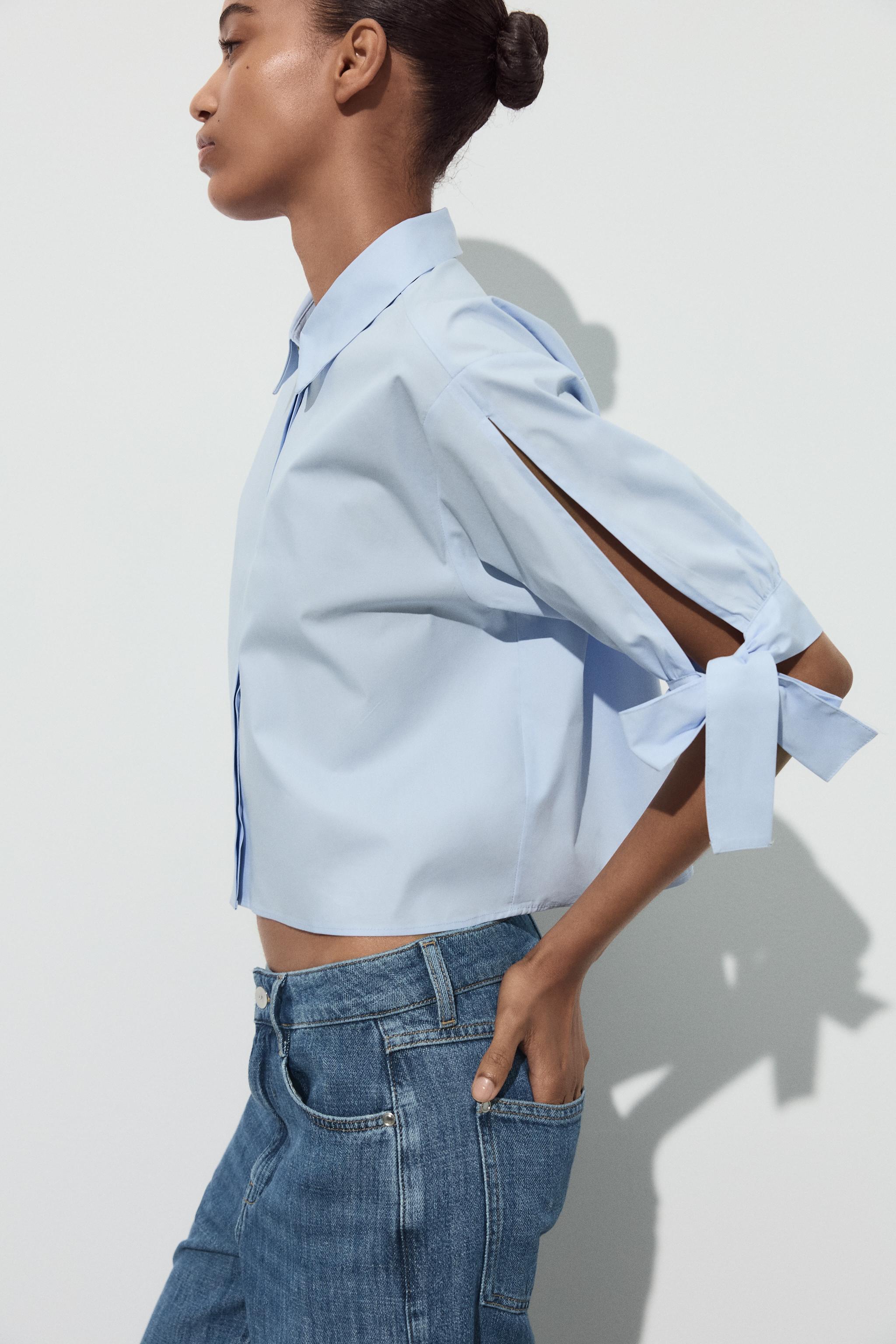 POPLIN SHIRT WITH TIES - Light blue | ZARA United States
