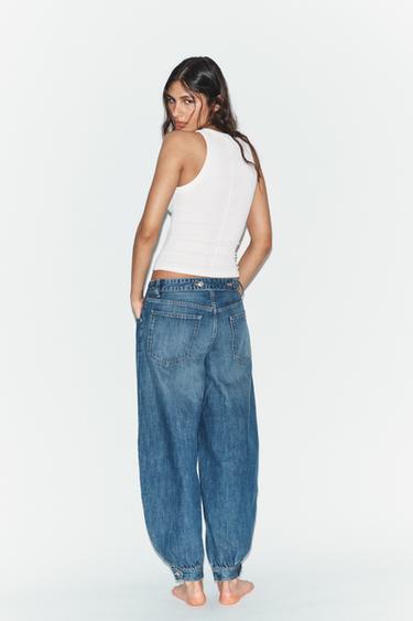 TRF MID-WAIST BALLOON JEANS WITH TAB - Blue by Zara - Image 5