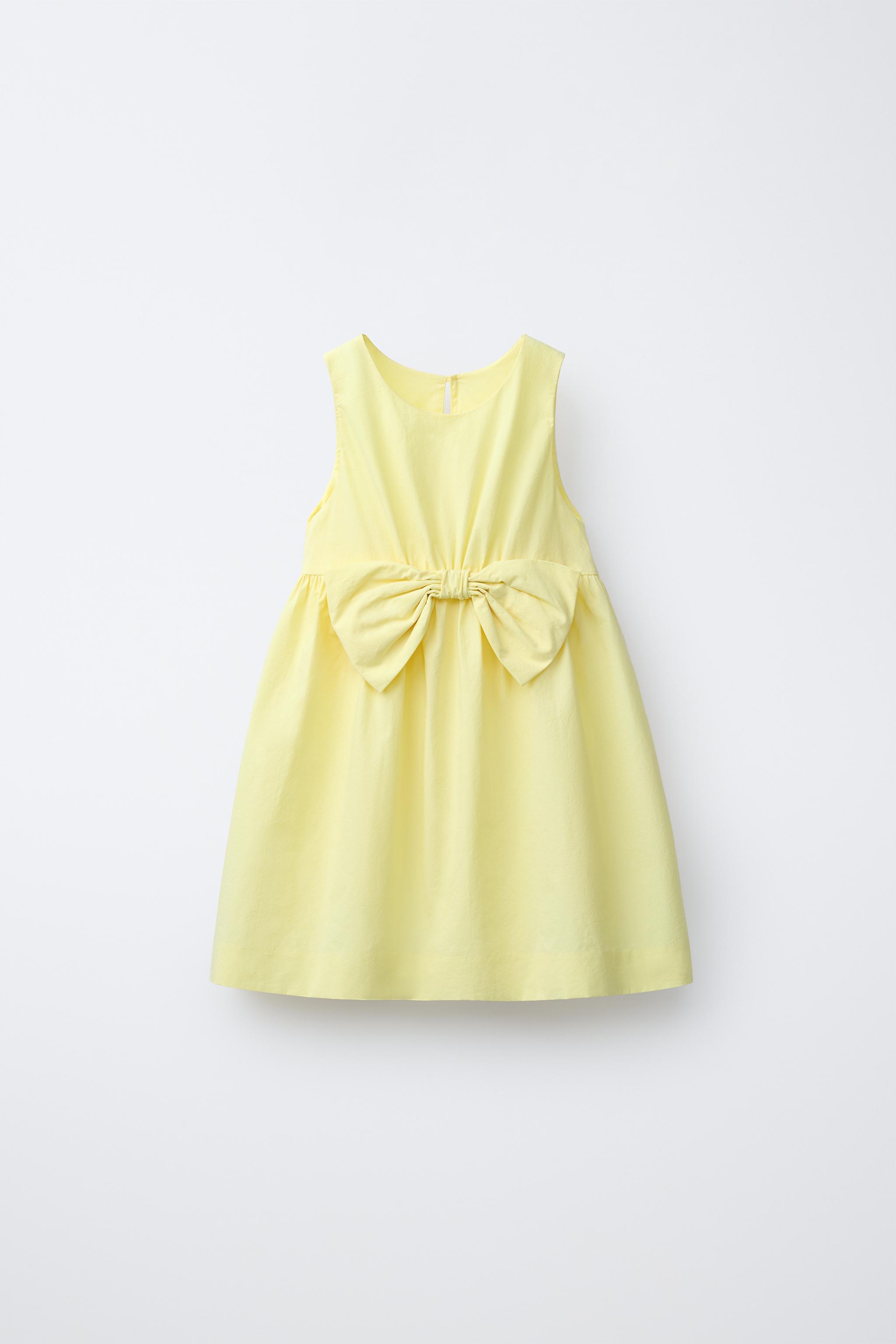 Zara - Poplin Bow Dress - Yellow - 3 Years (38,6 Inches) - Kids