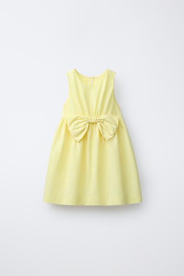 ПЛАТЬЕ ИЗ ПОПЛИНА С БАНТОМ — ЖЕЛТЫЙ от Zara