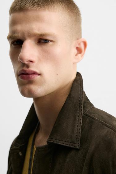 SUEDE LEATHER OVERSHIRT - Dark brown by Zara - Image 5