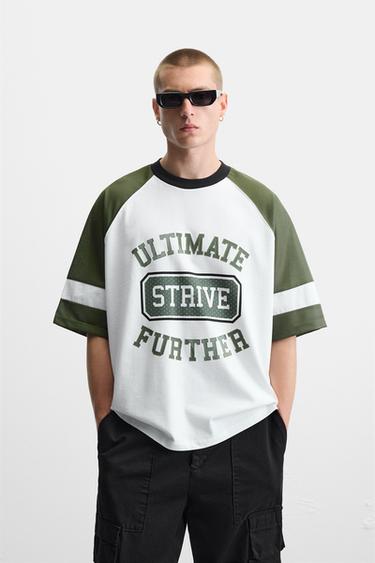RETRO FOOTBALL T-SHIRT - ecru/khaki by Zara