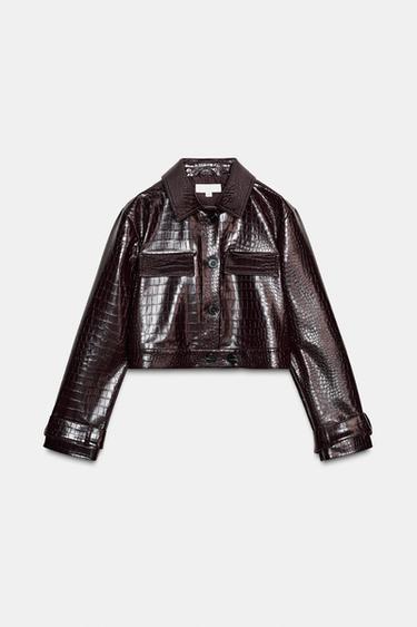 SHORT ANIMAL EMBOSSED FAUX LEATHER JACKET - Brown by Zara