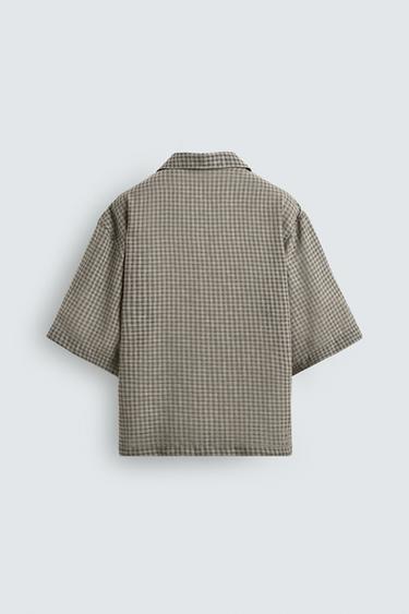 CHEMISE RELAXED FIT JACQUARD CARREAUX - Vert de Zara - Image 7
