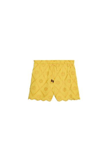 EMBROIDERED PERFORATED BERMUDA SHORTS - Mustard by Zara