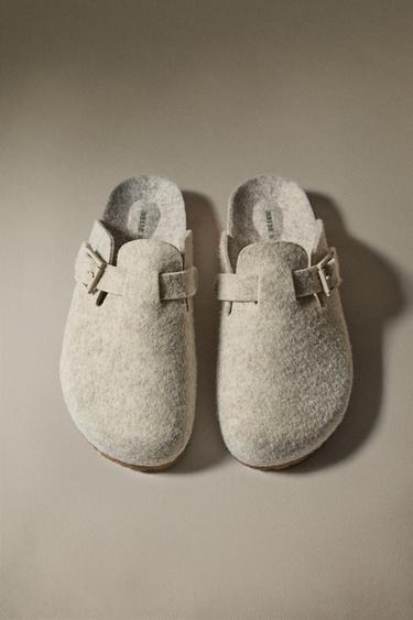 BUCKLED FELT MULE CLOG SLIPPERS - Grey by Zara - Image 0