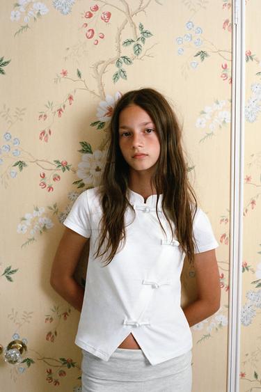 CAMISETA ALAMARES CUELLO MAO - Blanco de Zara