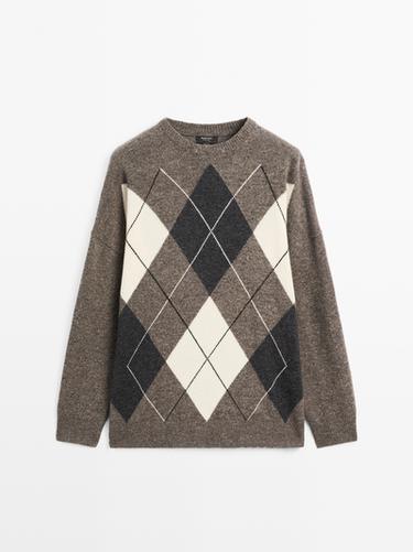 Jersey punto rombos 100% lana - Verdoso de Zara