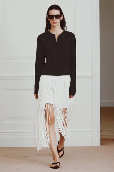 ZW COLLECTION ASYMMETRIC FRINGED SKIRT - White by Zara