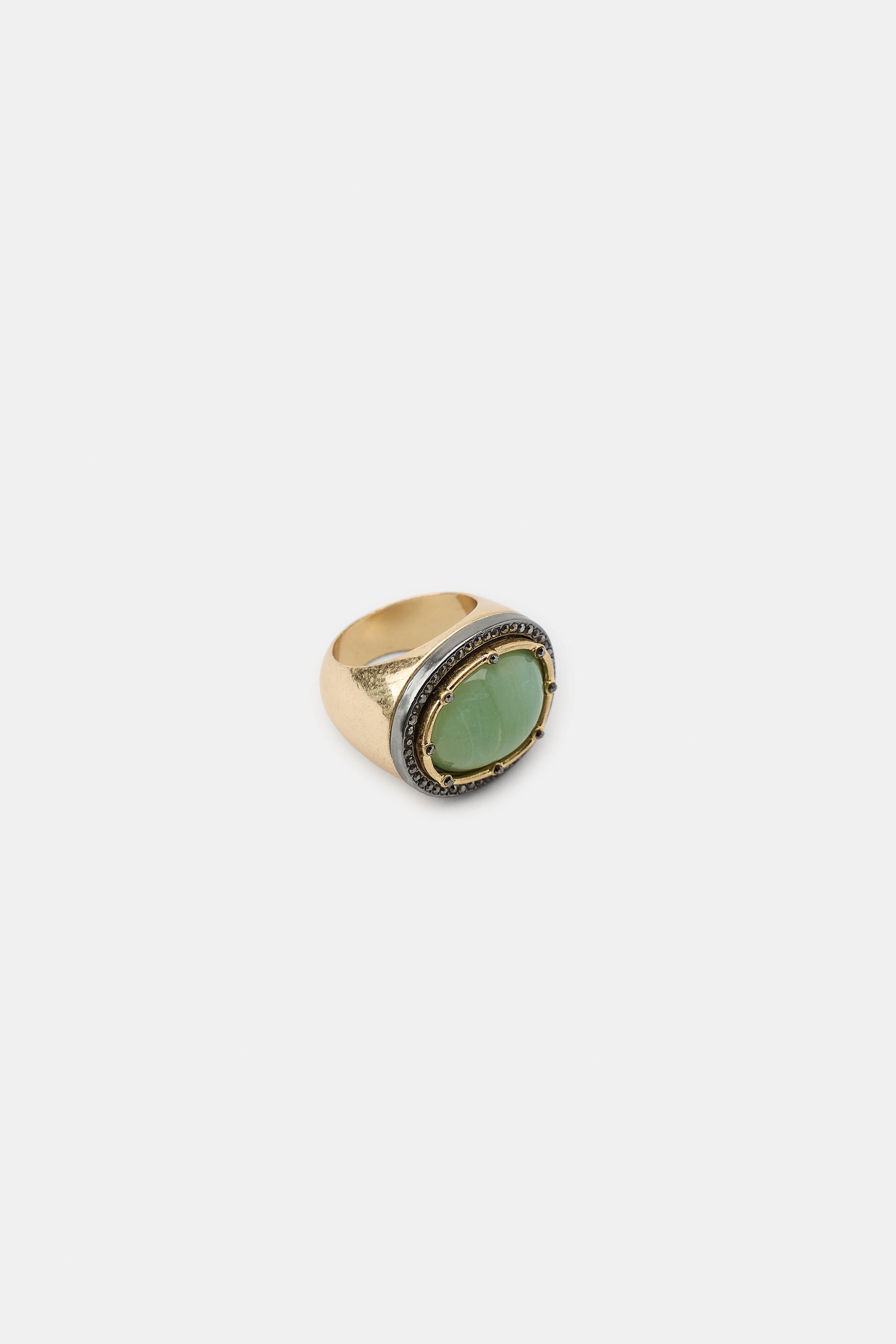 RHINESTONE STONE RING — Golden