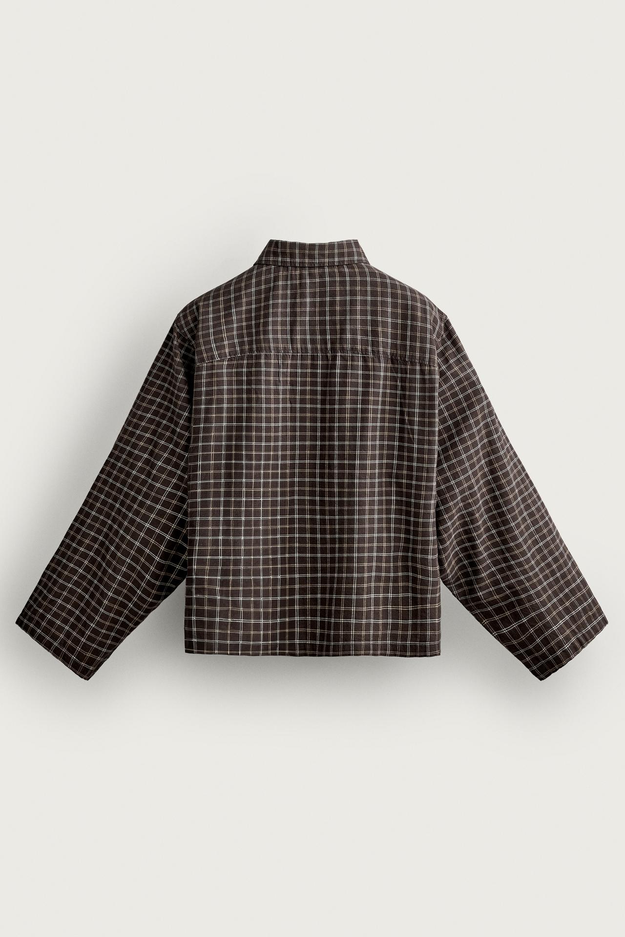 EMBROIDERED TEXT BOXY FIT SHIRT — Brown