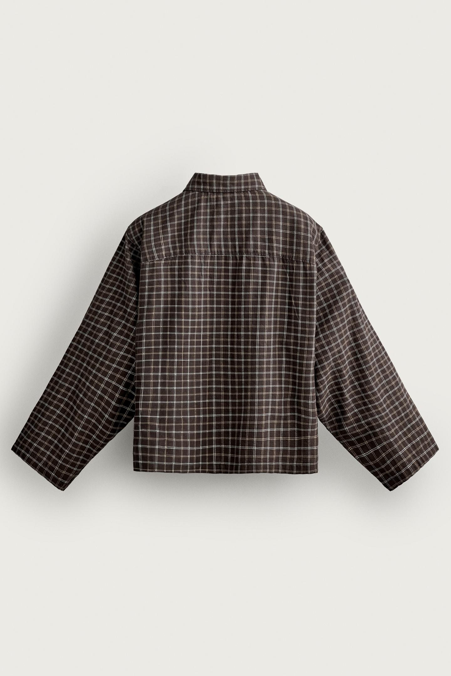Мужская рубашка Zara Embroidered Text Boxy Fit, цвет: Коричневый — фото 8