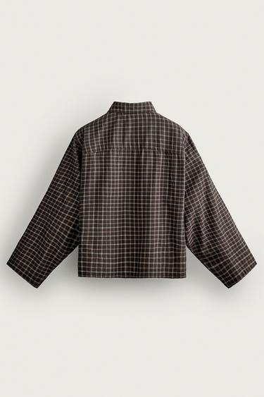 EMBROIDERED TEXT BOXY FIT SHIRT — Brown 2