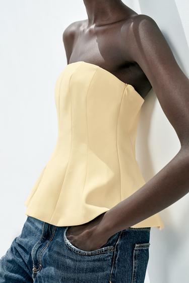 PEPLUM BANDEAU TOP - Yellow by Zara