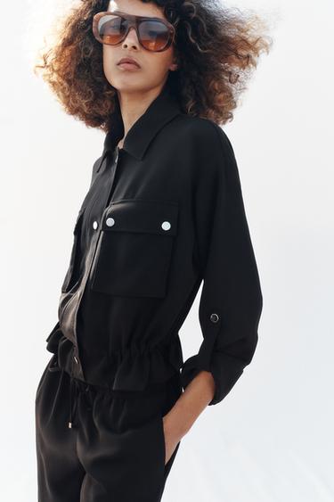 VESTE SAFARI MANCHES RETROUSSÉES - Noir de Zara - Image 3