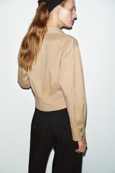CHEMISE CINTRÉE TOUCHER DOUX - Marron clair de Zara - Image 4