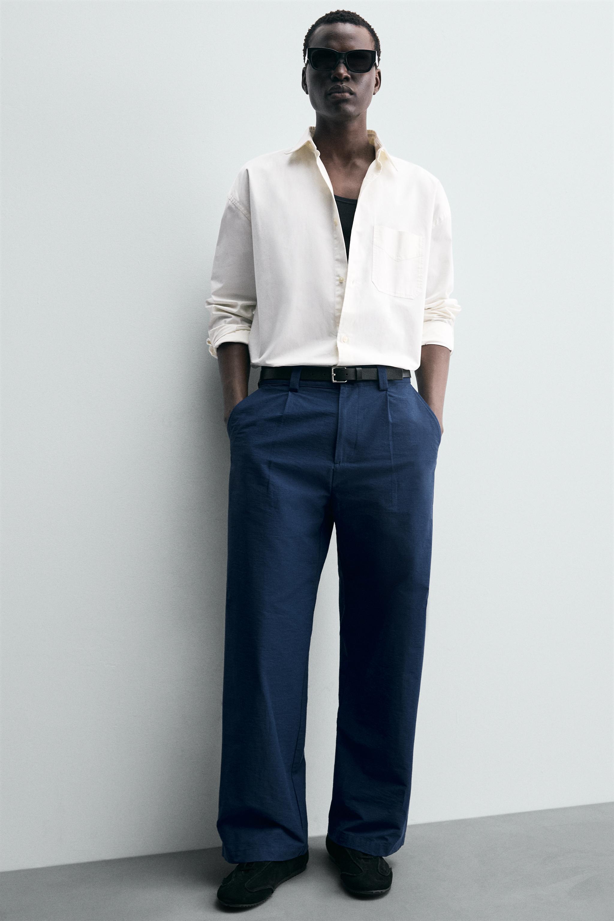 プリーツ入りリラックスフィットパンツ - ブルー/インディゴ | ZARA