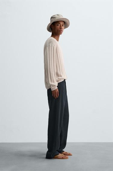 100% LINEN STRAIGHT-LEG TROUSERS - Dark navy by Zara - Image 3