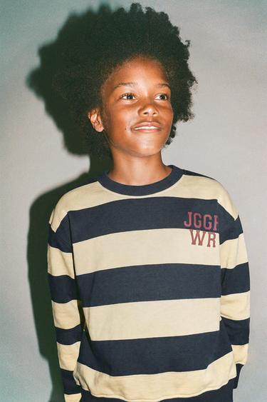 STRIPED NUMBER PATCH SWEATSHIRT — Blue 1