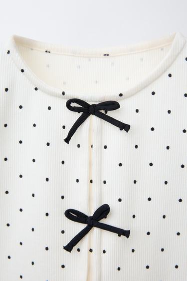 RIBBED T-SHIRT WITH BOWS - Ecru by Zara - Image 2