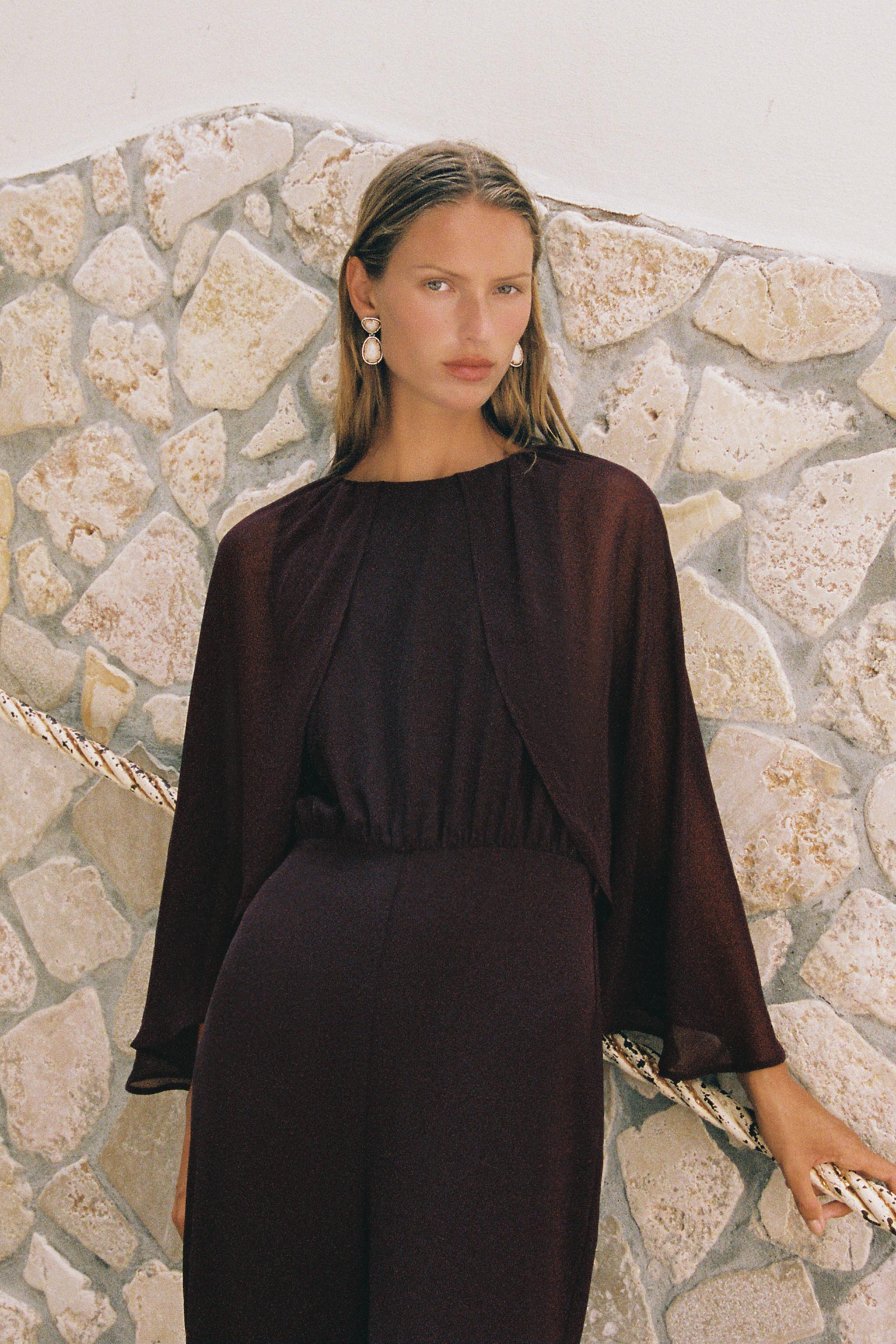 CAPE SLEEVE BELTED JUMPSUIT
