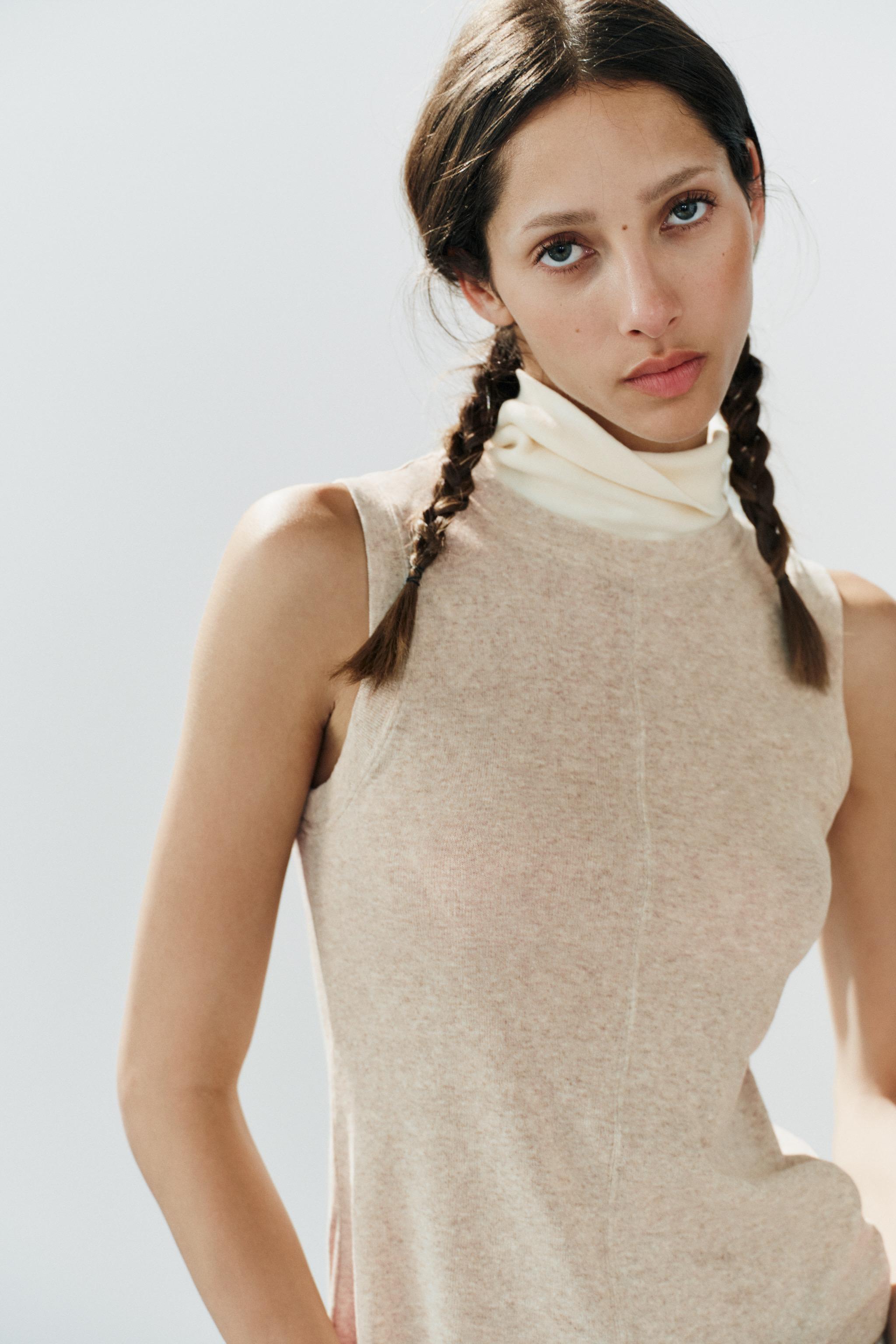 Женские футболки Zara HIGH-NECK MIXED T-SHIRT — фото 3