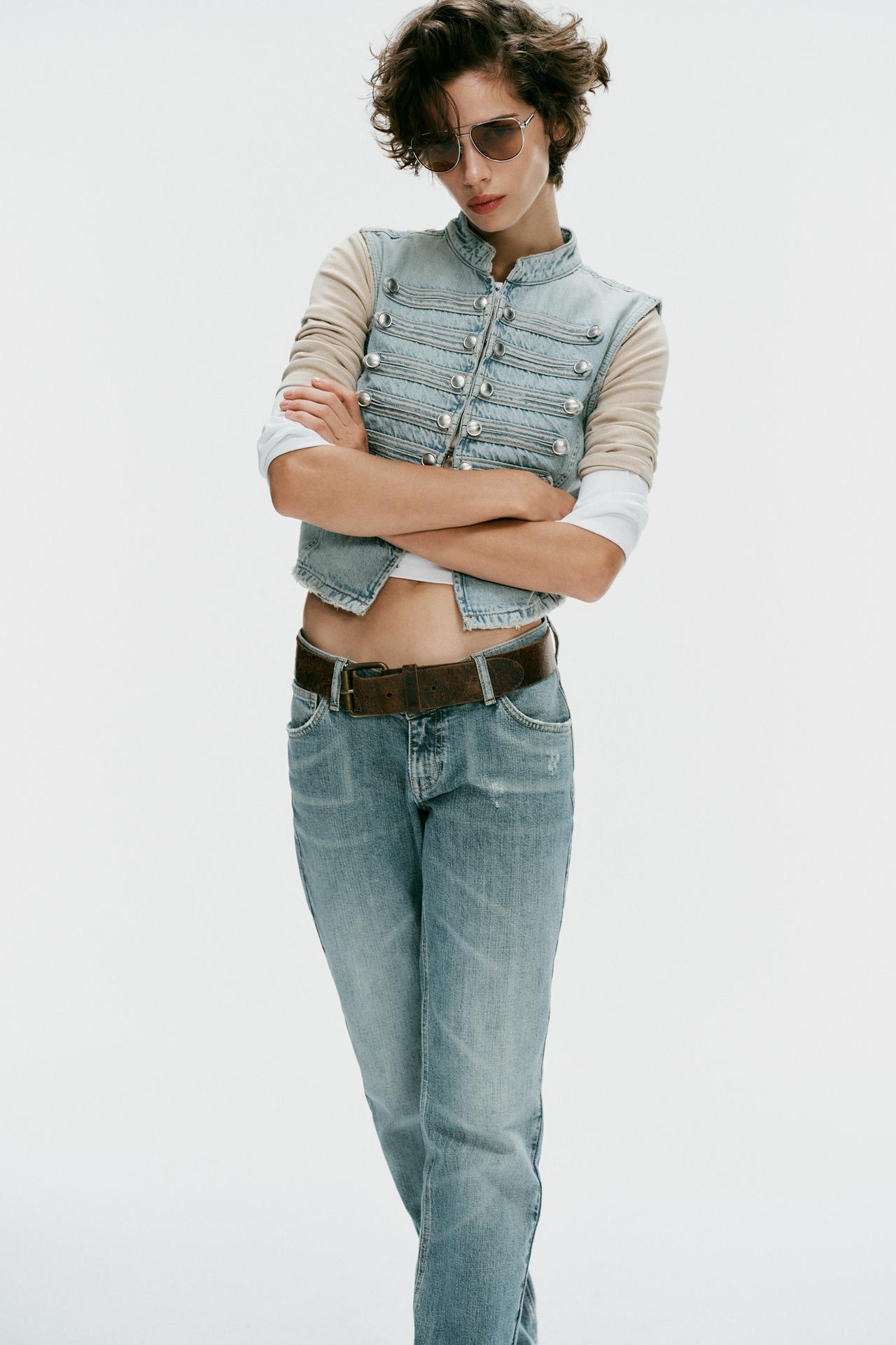 TRF DENIM BUTTON VEST — Light blue