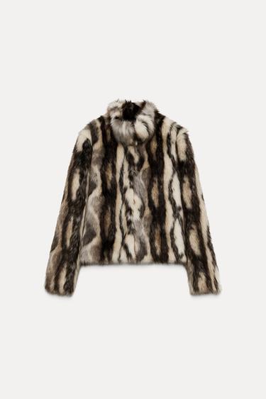 Zara FAUX FUR COAT ZW COLLECTION - Gray / Beige