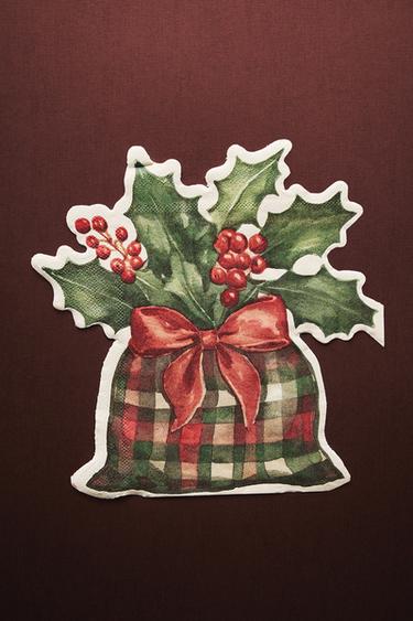 PACK OF PAPER CHRISTMAS HOLLY LEAF NAPKINS (PACK OF 20) - Red by Zara