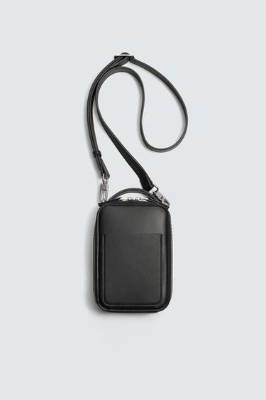 Zara TEXTURED VERTICAL CROSSBODY BAG - Black