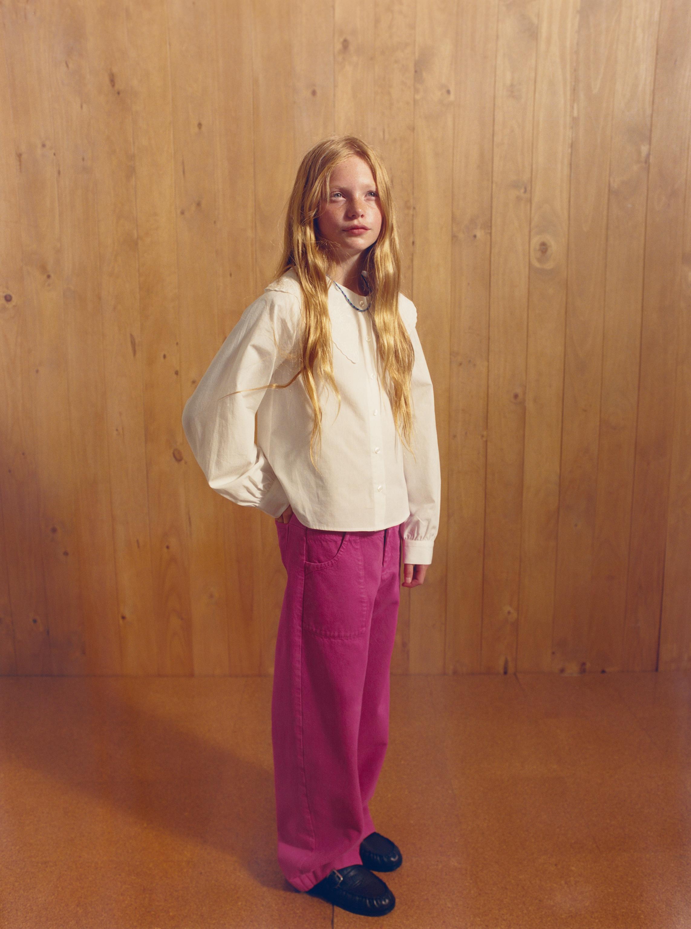 EMBROIDERED PINTUCK ROMANTIC SHIRT — Oyster-white