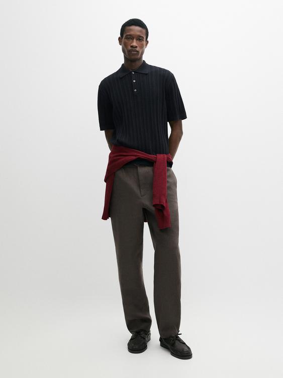 Cotton blend cable-knit polo sweater from Zara - $100