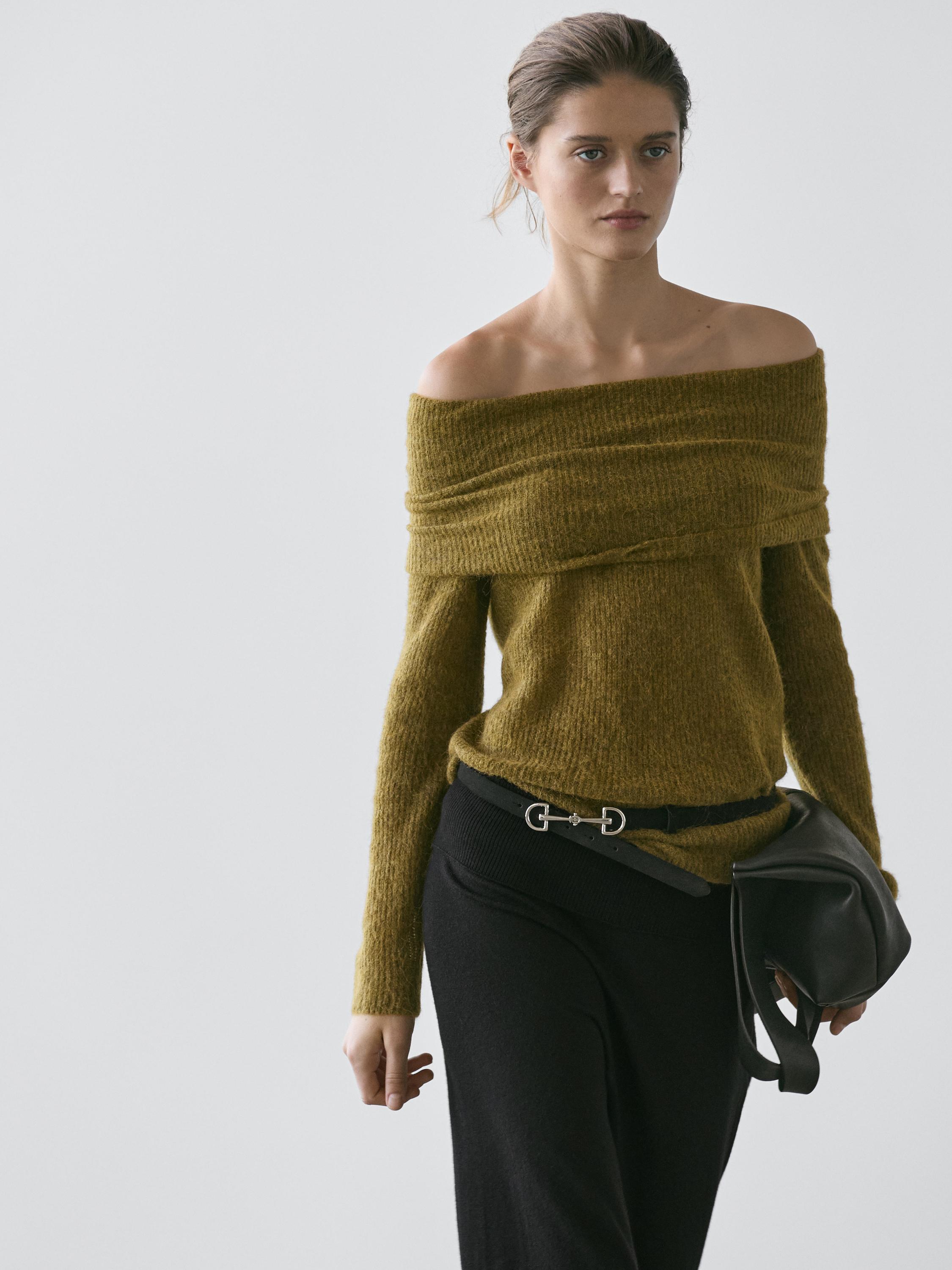 Off-the-shoulder knit sweater