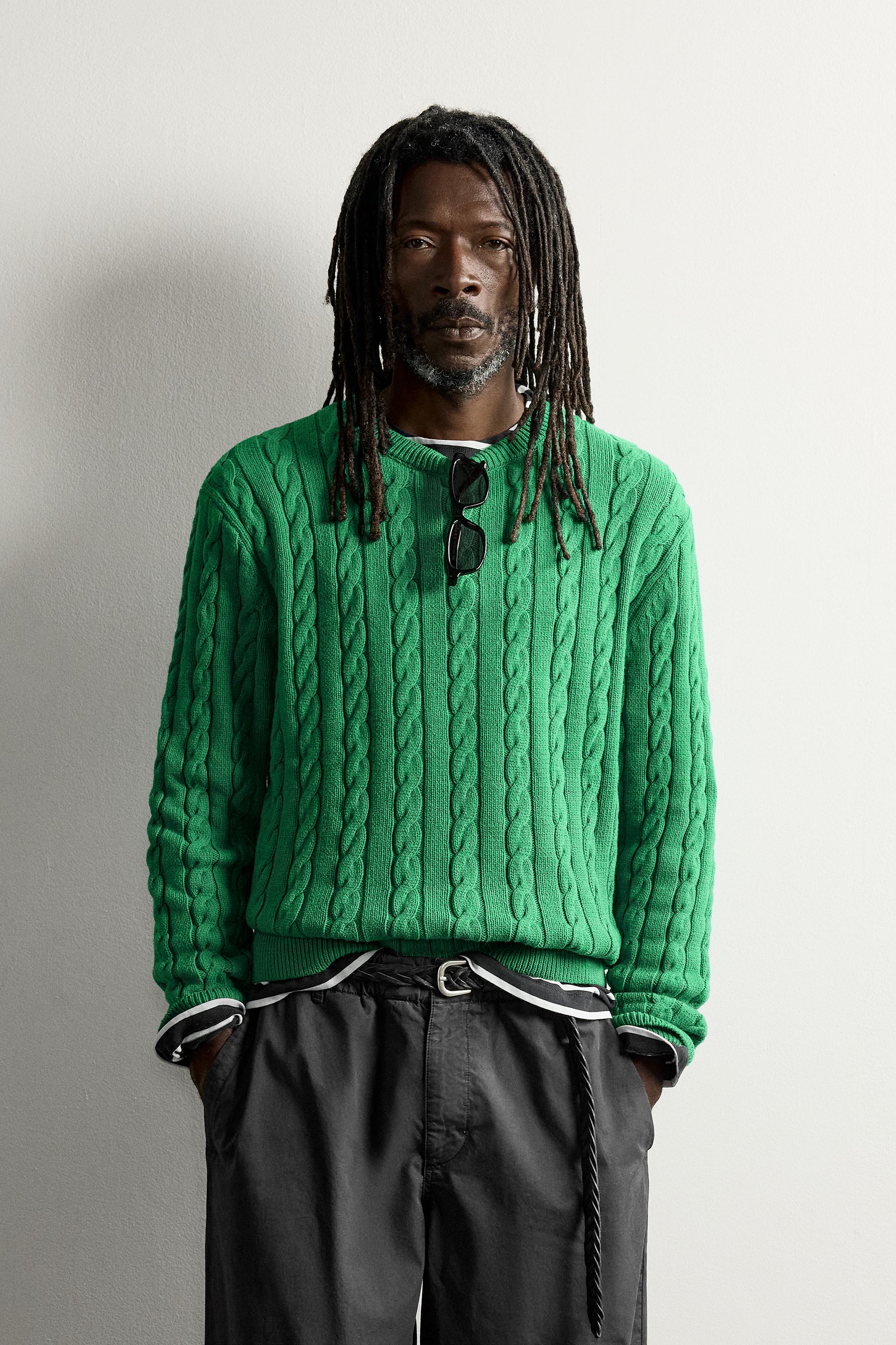 AARON LEVINE X ZARA TEXTURED CABLE SWEATER — Green