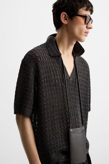 POLO EN MAILLE AJOURÉE - Charbon de Zara