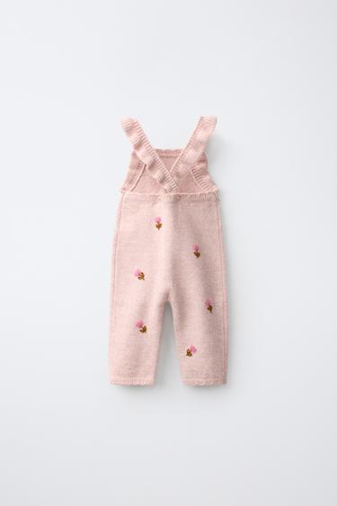 EMBROIDERED FLORAL KNIT JUMPSUIT — Pale pink 2