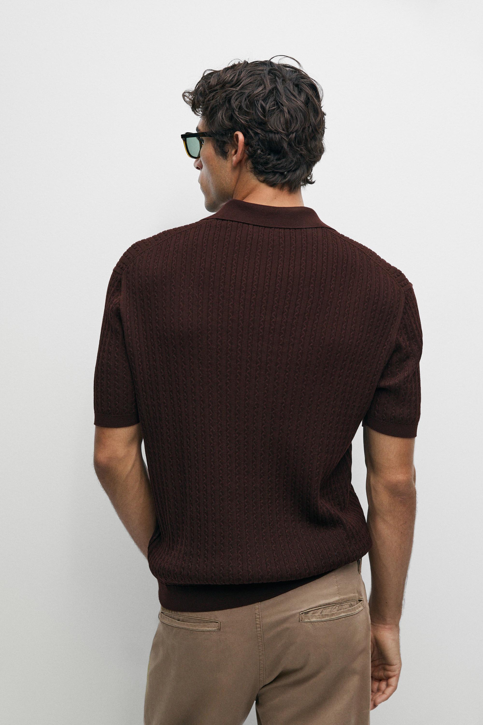 100% cotton cable-knit polo sweater